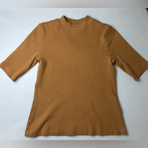 MAEVE Anthropologie Size XS Camel Colored Sweater Short Sleeve Ribbed - Picture 1 of 5